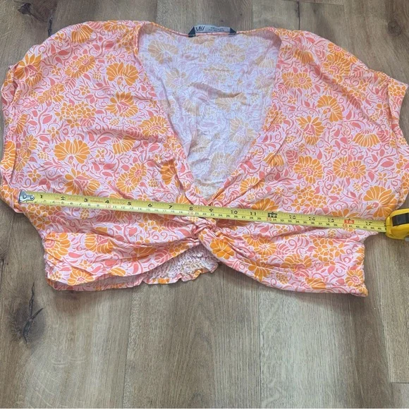 Zara Orange & Pink Printed Oversized Crop Top Size Large - Picture 12 of 15